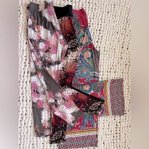 3 pants for one, wide leg 2 tapered leg, two in small size and one medium